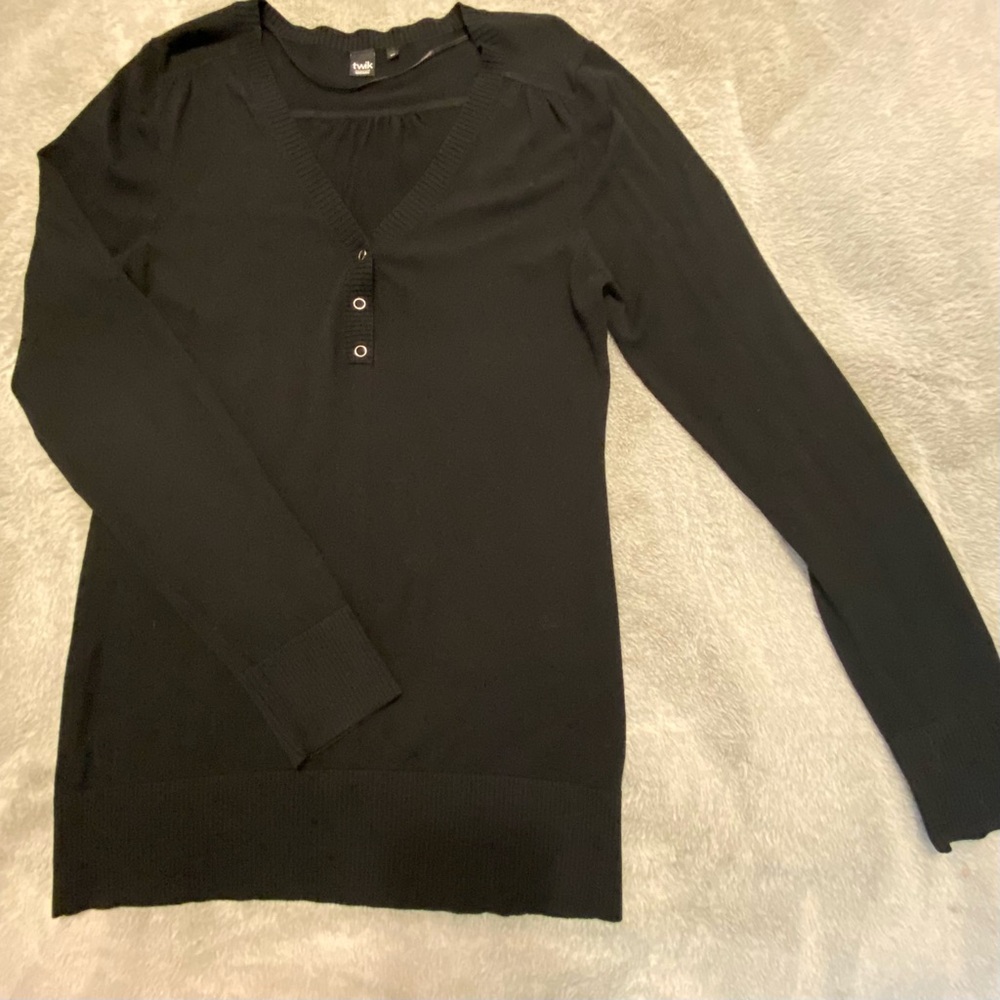 Twik Black V-Neck Sweater with Button Detail